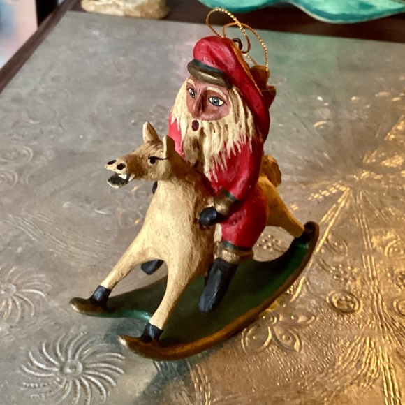 1993 Bill Jauquet Folk Americana Christmas Santa on Rocking Horse Ornament - Picture 2 of 14